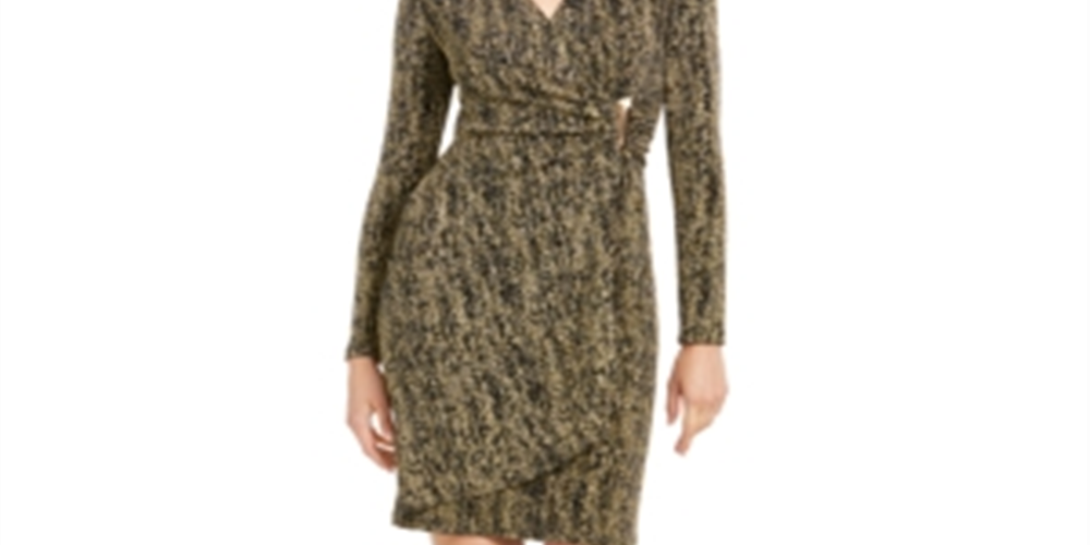 Calvin Klein Women's Metallic Wrap Dress Gold Size 10 Petite