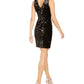 Calvin Klein Women's Sequined Zippered Sleeveless Jewel Neck Short Sheath Cocktail Dress Black Size 12