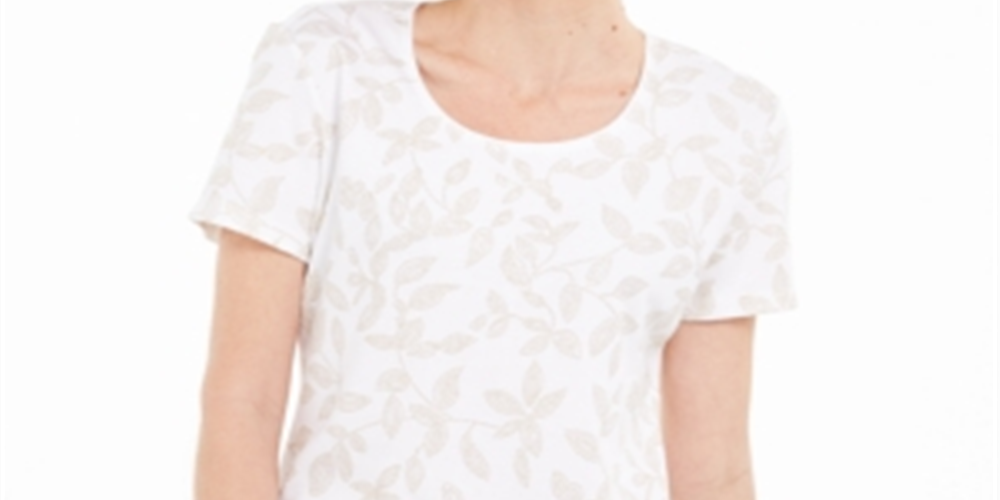 Karen Scott Women's Embellished Vine T-Shirt White Size Large
