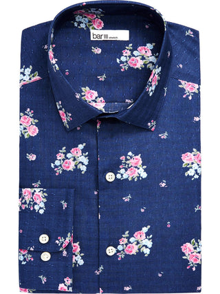 Bar III Men's Floral Print Stretch Button Down Shirt Blue Size L