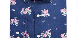 Bar III Men's Floral Print Stretch Button Down Shirt Blue Size L
