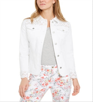 Charter Club Women's Eyelet TrimDenim Jacket White Size X-Small
