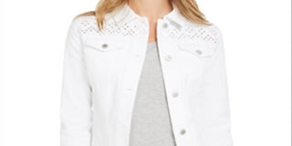 Charter Club Women's Eyelet TrimDenim Jacket White Size X-Small
