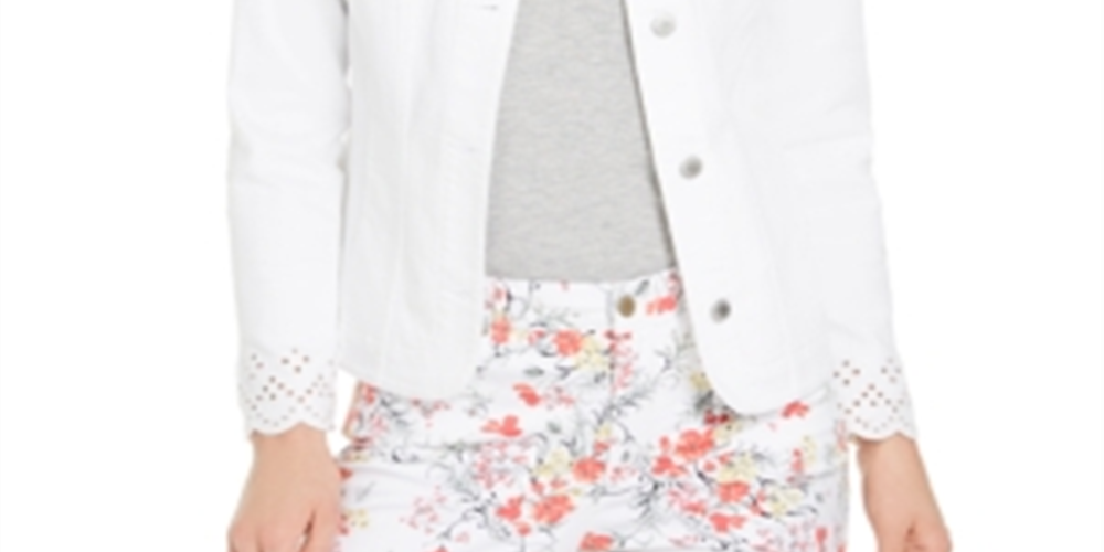 Charter Club Women's Eyelet TrimDenim Jacket White Size X-Small
