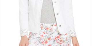 Charter Club Women's Eyelet TrimDenim Jacket White Size X-Small