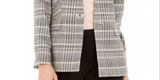 Calvin Klein Women's Collarless Plaid Blazer Pink Size 16