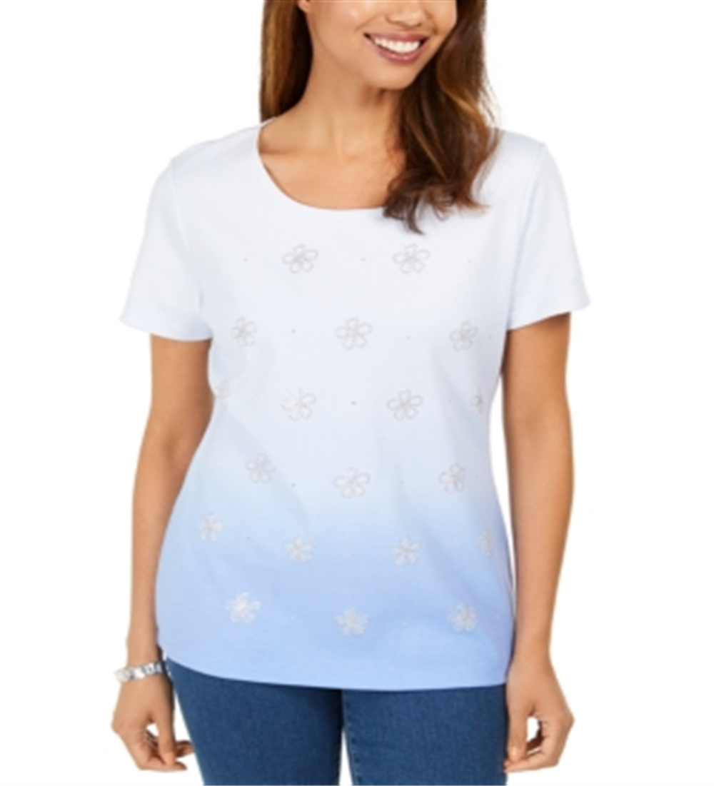 Karen Scott Women's Embellished Ombre T-Shirt Blue Size XX-Large