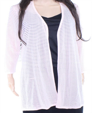 Alfani Women's Ottoman Striped Open-Front Cardigan Sweater Pink Size S