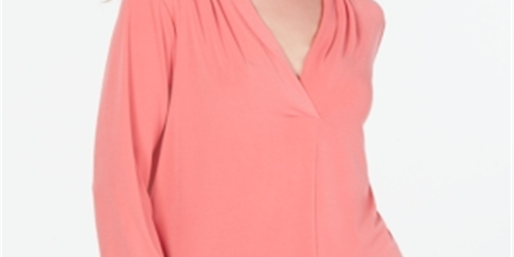 Charter Club Women's Pleat Neck 3/4 Sleeve Top Pink Size Petite Medium