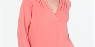 Charter Club Women's Pleat Neck 3/4 Sleeve Top Pink Size Petite Medium