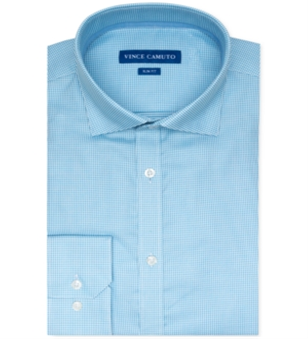 Vince Camuto Men's Slim Fit Stretch Turquoise Dobby Dress Shirt Blue Size 17X34-35
