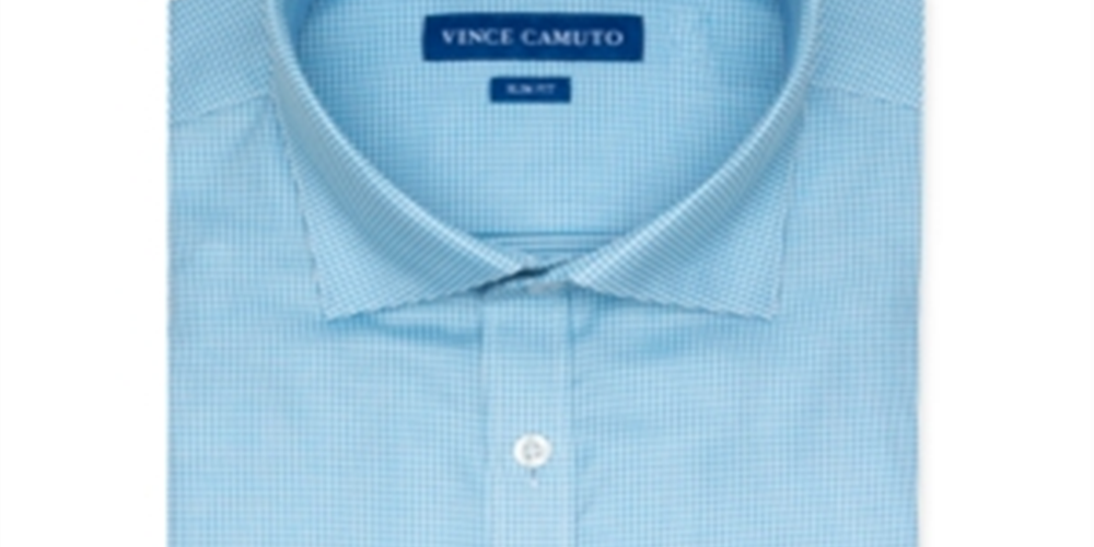 Vince Camuto Men's Slim Fit Stretch Turquoise Dobby Dress Shirt Blue Size 17X34-35