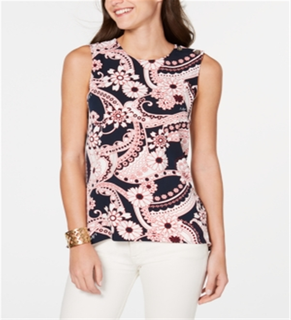 Tommy Hilfiger Women's Floral Paisley Blouse Blue Size Medium