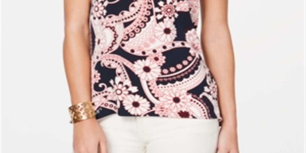 Tommy Hilfiger Women's Floral Paisley Blouse Blue Size Medium