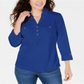 Karen Scott Women's Cotton Johnny Collar Utility Shirt Blue Size Large