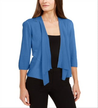 Alfani Women's 3/4 Sleeve Open Cardigan Top Blue Size Petite Small