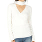Hippie Rose Junior's Choker Neck Ribbed Sweater White Size M