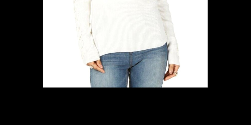 Hippie Rose Junior's Choker Neck Ribbed Sweater White Size M