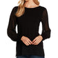 Vince Camuto Women's  Long Sleeve Jewel Neck Top Black Size Medium