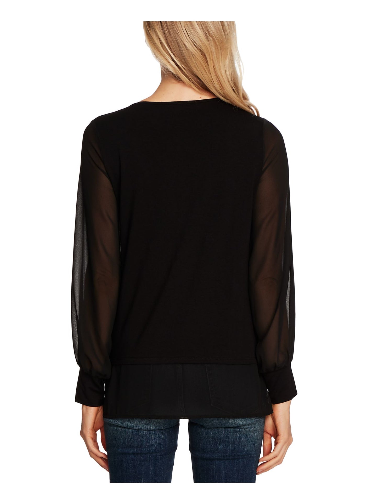 Vince Camuto Women's  Long Sleeve Jewel Neck Top Black Size Medium