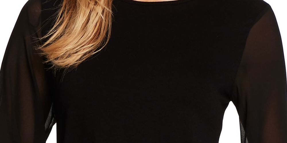 Vince Camuto Women's  Long Sleeve Jewel Neck Top Black Size Medium