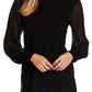 Vince Camuto Women's  Long Sleeve Jewel Neck Top Black Size Medium