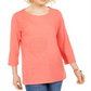 Charter Club Women's 3/4 Sleeve Printed Top Coral Size Medium