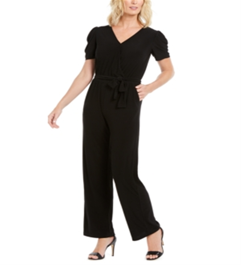NY Collection Women's Puff Sleeve Jumpsuit Black Size Petite XS
