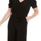 NY Collection Women's Puff Sleeve Jumpsuit Black Size Petite XS