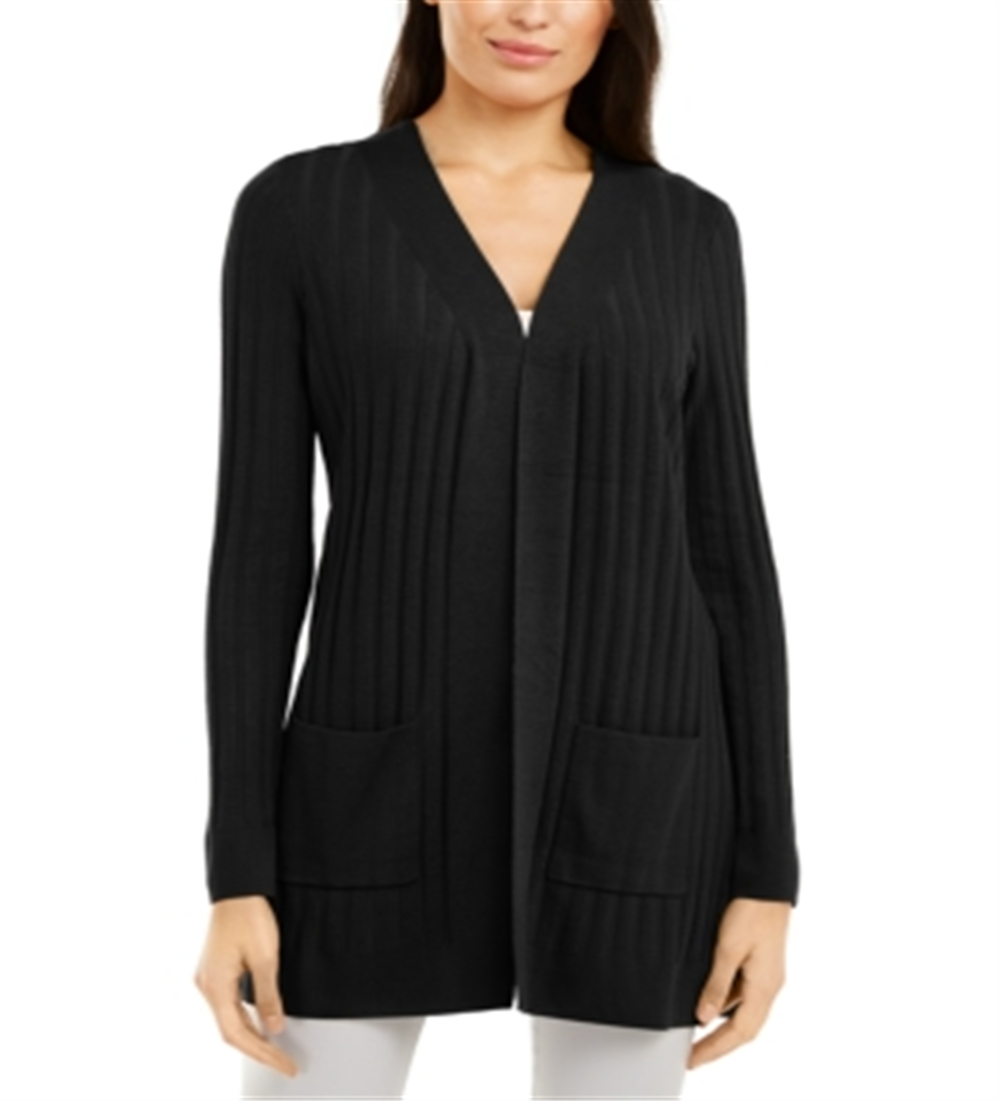 Alfani Women's Ribbed Cardigan Black Size Petite X-Large