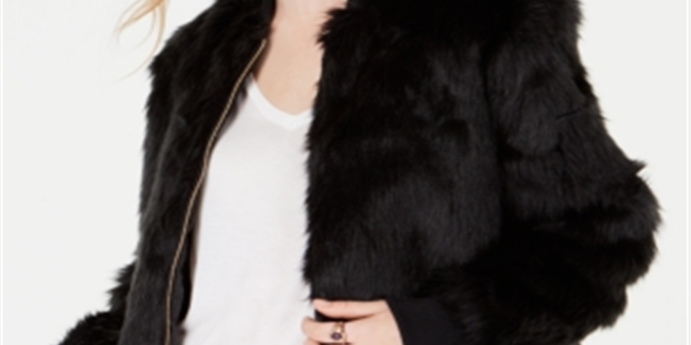 Say What? Women's Faux Fur Bomber Jacket Black Size Large