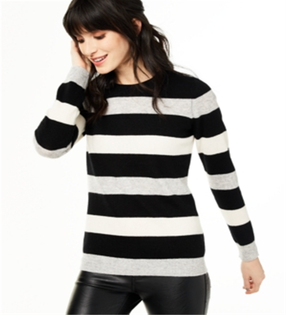 Charter Club Women's Striped Cashmere Sweater Black Size X-Small