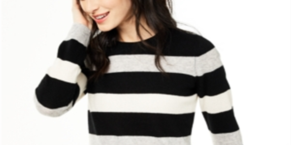 Charter Club Women's Striped Cashmere Sweater Black Size X-Small