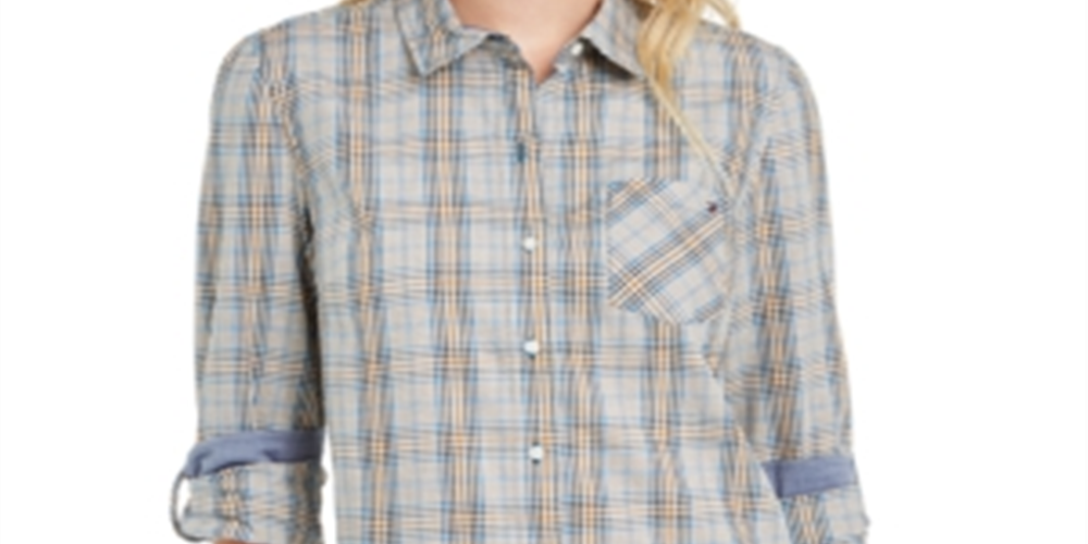 Tommy Hilfiger Women's Plaid Utility Shirt Blue Size X-Small