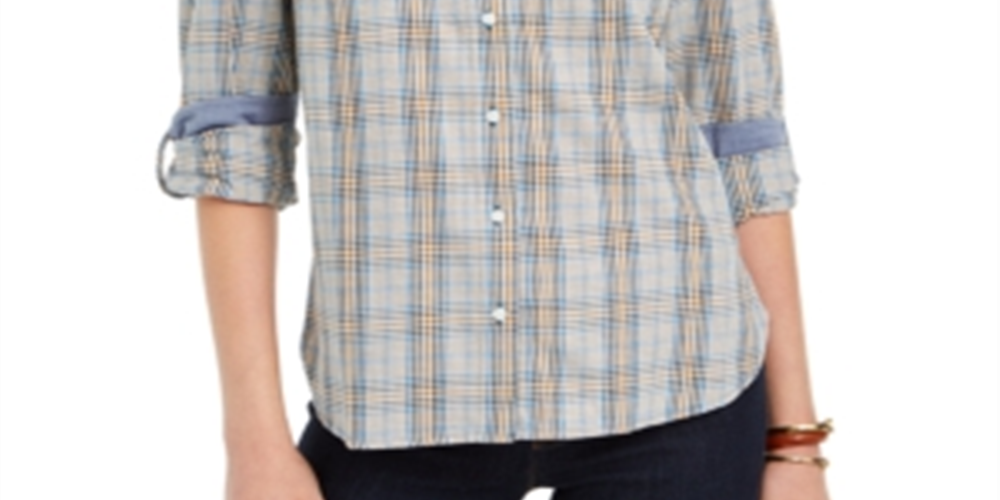Tommy Hilfiger Women's Plaid Utility Shirt Blue Size X-Small