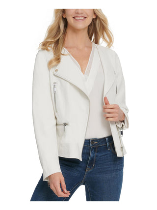 DKNY Women's Faux Leather Motorcycle Jacket White Size Medium