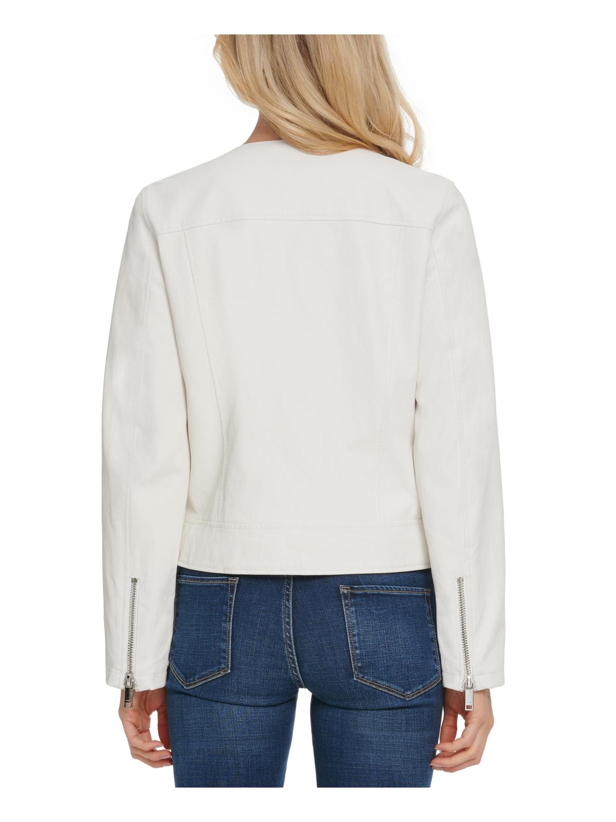 DKNY Women's Faux Leather Motorcycle Jacket White Size Medium