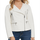 DKNY Women's Faux Leather Motorcycle Jacket White Size Medium