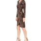 Nightway Women's Sequined Long Sleeve V Neck Knee Length Tulip Cocktail Dress Brown Size 4