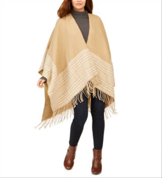 Charter Club Women's Reversible Plaid Colorblocked Topper Scarf  Brown One Size