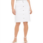 Charter Club Women's Button Front Knee Length Denim Skirt White Size 4