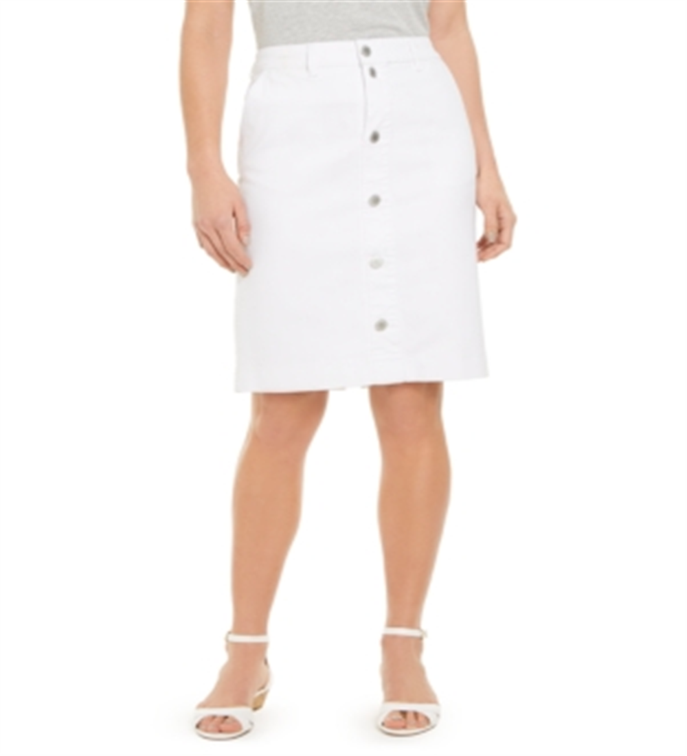 Charter Club Women's Button Front Knee Length Denim Skirt White Size 4