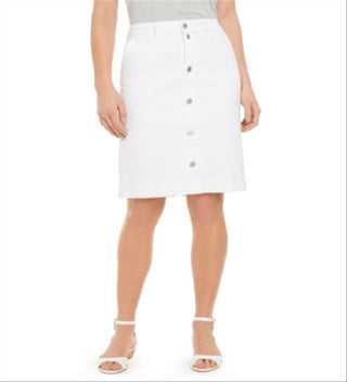 Charter Club Women's Button Front Knee Length Denim Skirt White Size 4