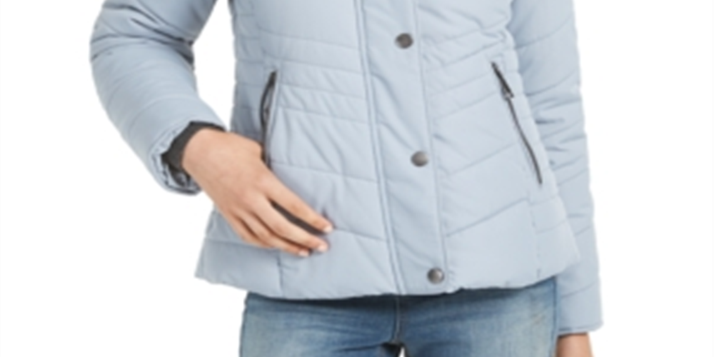 Maralyn & Me Junior's Faux Fur Trim Hooded Puffer Coat Blue Size X-Small