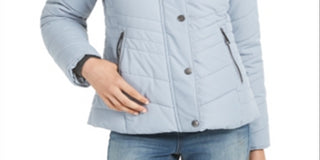 Maralyn & Me Junior's Faux Fur Trim Hooded Puffer Coat Blue Size X-Small