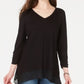 Style & Co Women's Long Sleeve V Neck Top Black Size Small