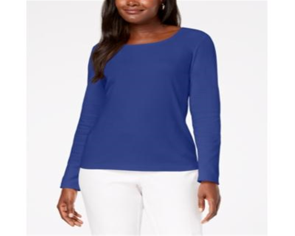 Karen Scott Women's Cotton Scoop Neck Top Blue Size Medium