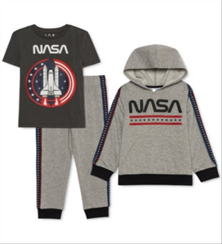 Jem Toddler Boy's 3 Pc Nasa Hoodie T-Shirt & Joggers Set Gray Size 2