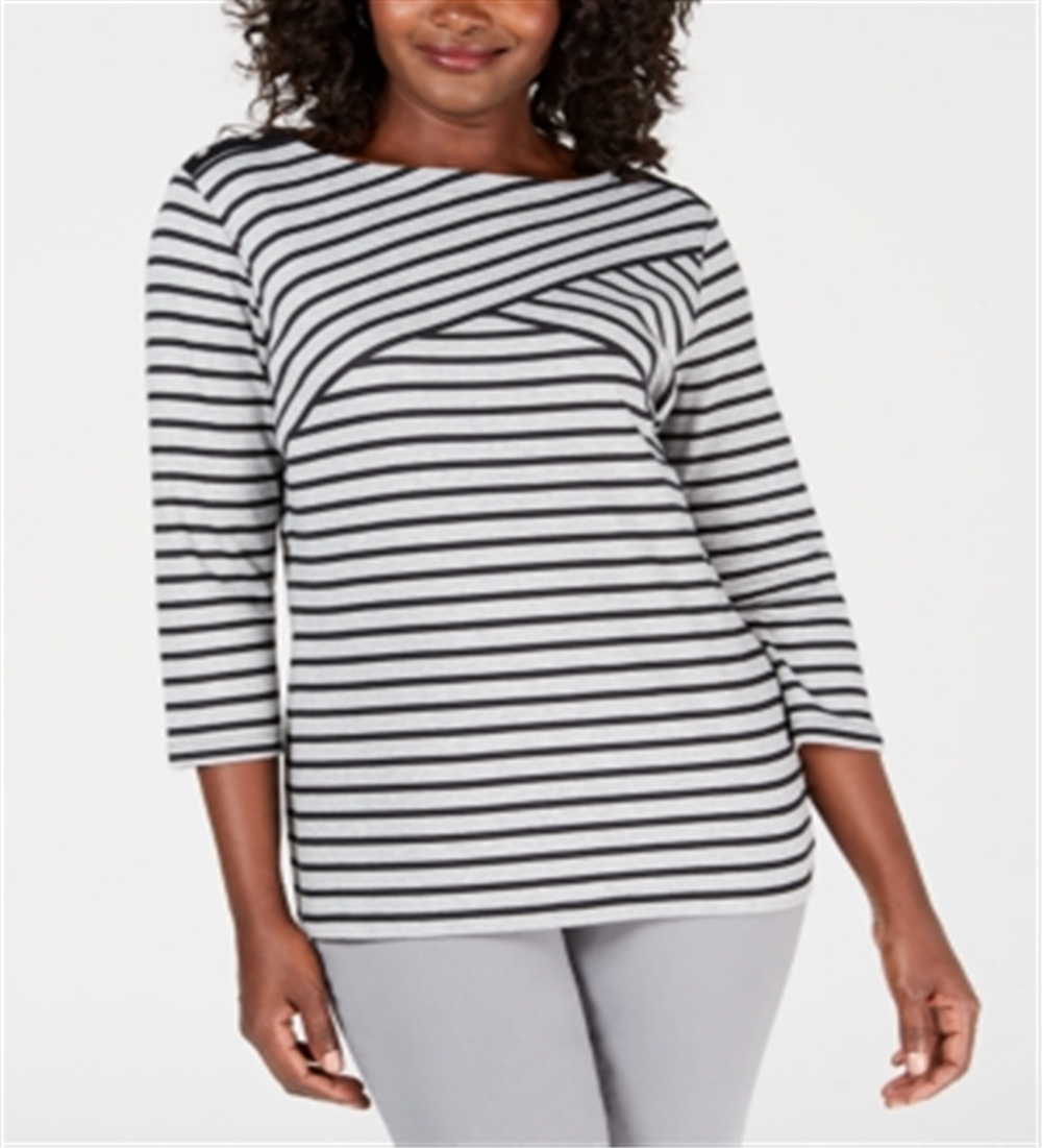 Karen Scott Women's Striped Top Black Size Petite Medium