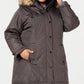 Madden Girl Women's Faux Fur Pocketed Hooded Zippered Parka Winter Jacket Coat Gray Size 1X